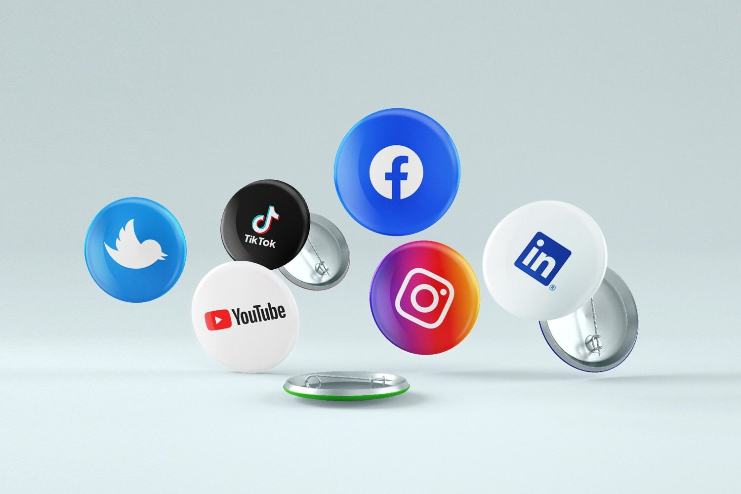 Social media icons bouncing around (includes Twitter, Facebook, YouTube, Instagram, TikTok, LinkedIn)