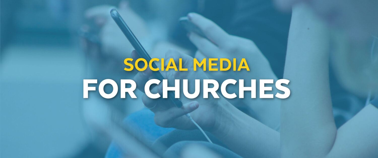 In background, people scrolling social media on phones. Title reads "Social Media for Churches"