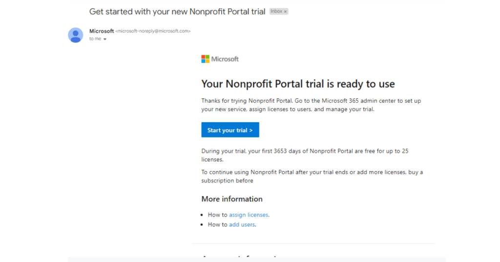 Get started with your new nonprofit portal trial. Your nonprofit portal trial is ready to use.