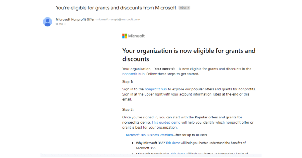 You're eligible for grants and discounts from Microsoft.