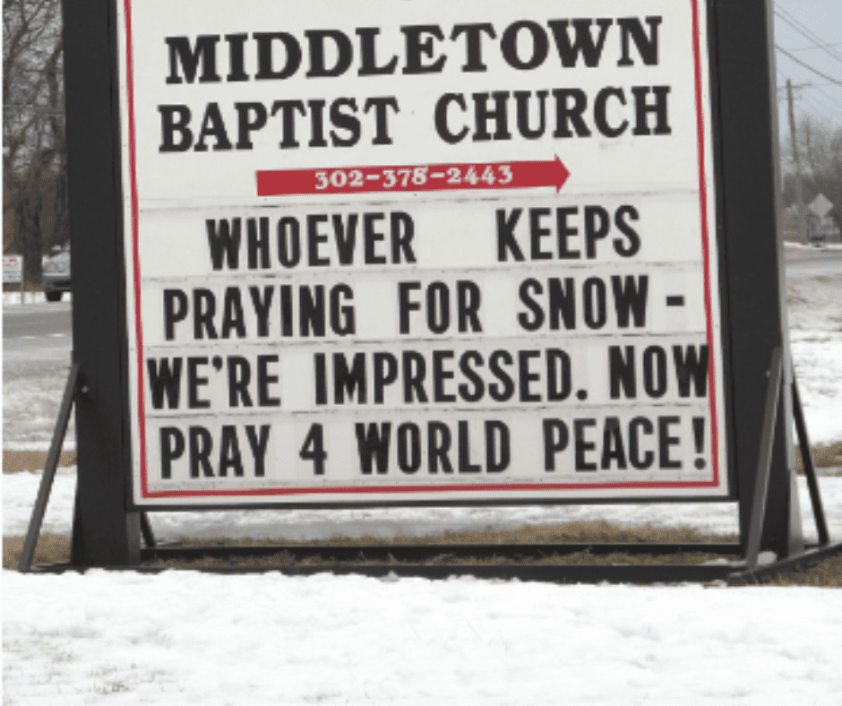 Whoever keeps praying for snow - we're impressed. Now pray for world peace!