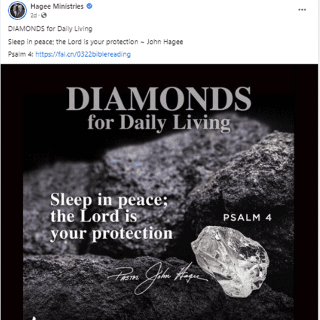 DIAMONDS for Daily Living. Sleep in peace; the Lord is your protection. --John Hagee